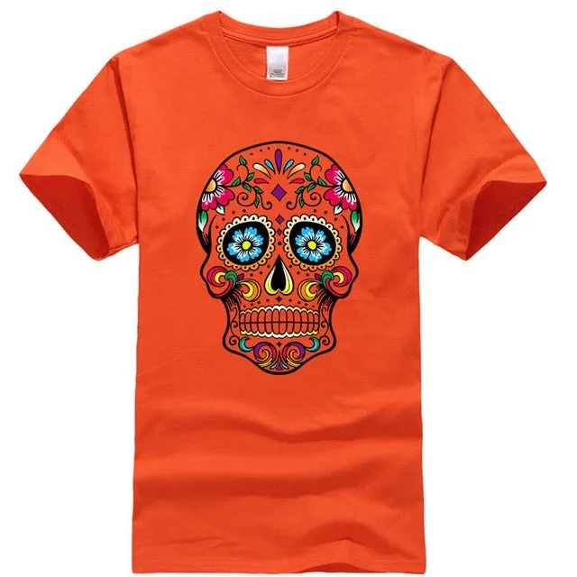 Cool Light Weight Cotton Sugar Skull Shirt in your choice of colors