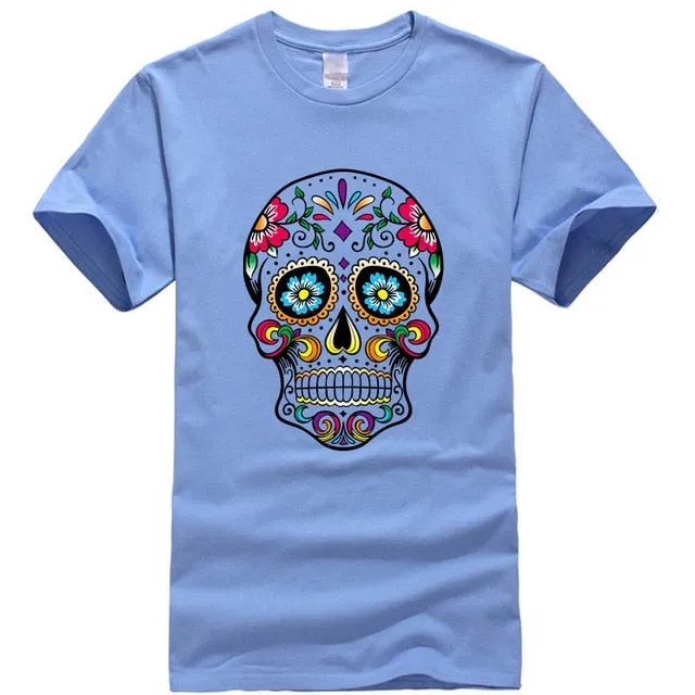 Cool Light Weight Cotton Sugar Skull Shirt in your choice of colors