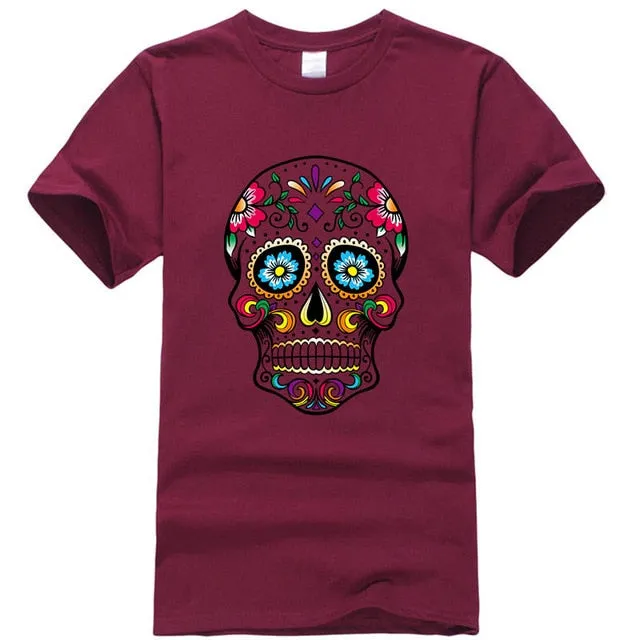 Cool Light Weight Cotton Sugar Skull Shirt in your choice of colors
