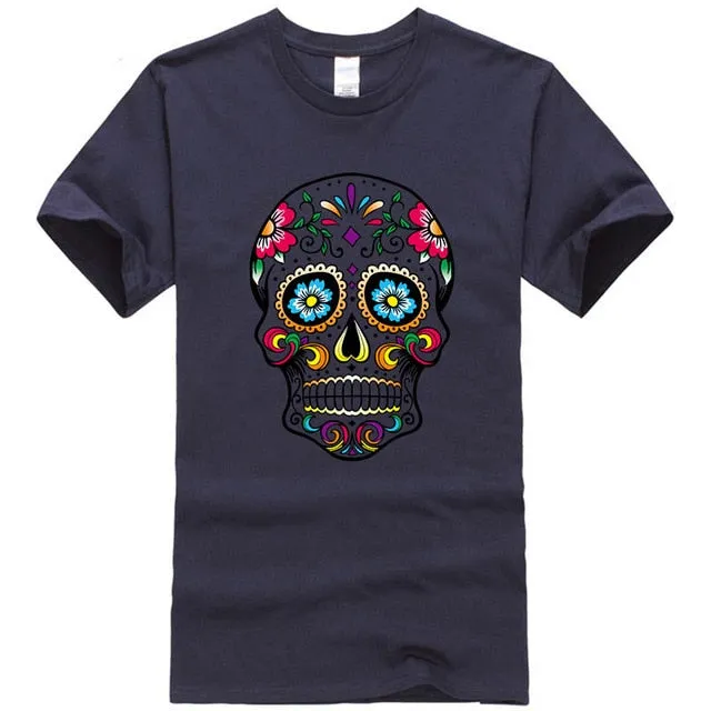 Cool Light Weight Cotton Sugar Skull Shirt in your choice of colors