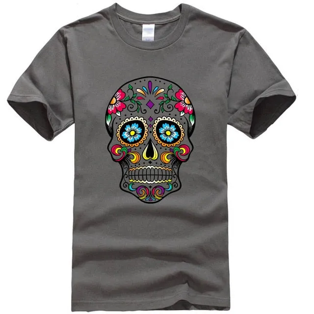 Cool Light Weight Cotton Sugar Skull Shirt in your choice of colors