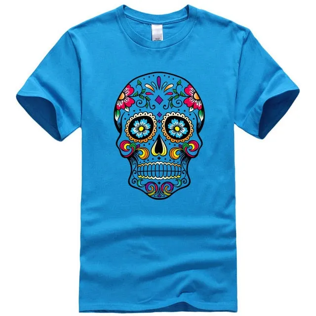 Cool Light Weight Cotton Sugar Skull Shirt in your choice of colors