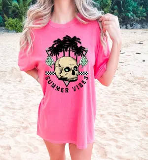 Crunchberry Comfort Colors Summer Vibes Beach Cover Up Vacation Summer Tee /Skull Summer /Tropical Palm Tree Shirt