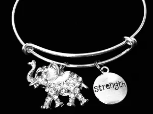 Crystal Elephant Strength Expandable Charm Bracelet Silver Adjustable Wire Bangle Trendy One Size Fits All Gift Inspirational Gift