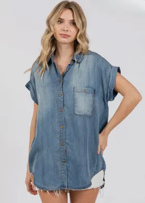Curvy Rolled Sleeve Denim Shirt