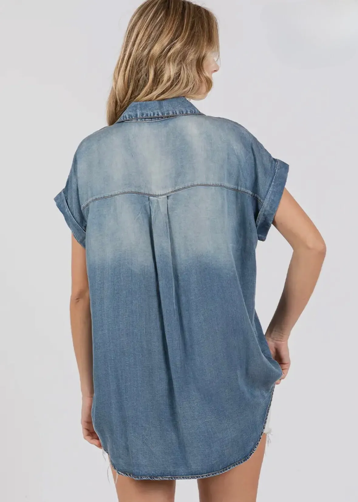 Curvy Rolled Sleeve Denim Shirt