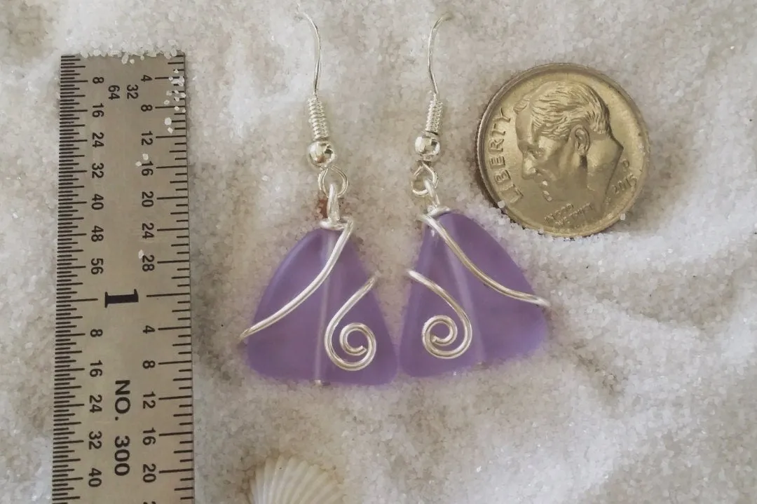 Design and handmade in Hawaii, Wire wrapped "Magical color changing"  purple sea glass earrings, gift wrapped in Hawaii