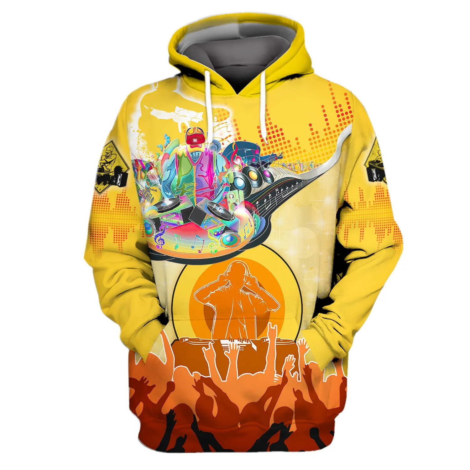 DJ Music Lover Yellow 3D Hoodie, 3D Zipper Hoodie,...