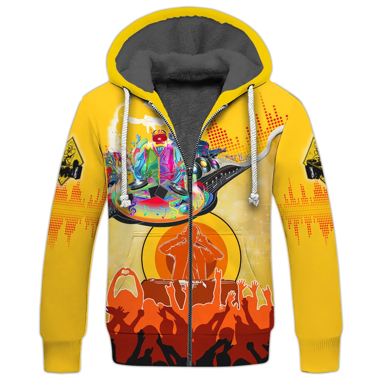 DJ Music Lover Yellow 3D Hoodie, 3D Zipper Hoodie,...