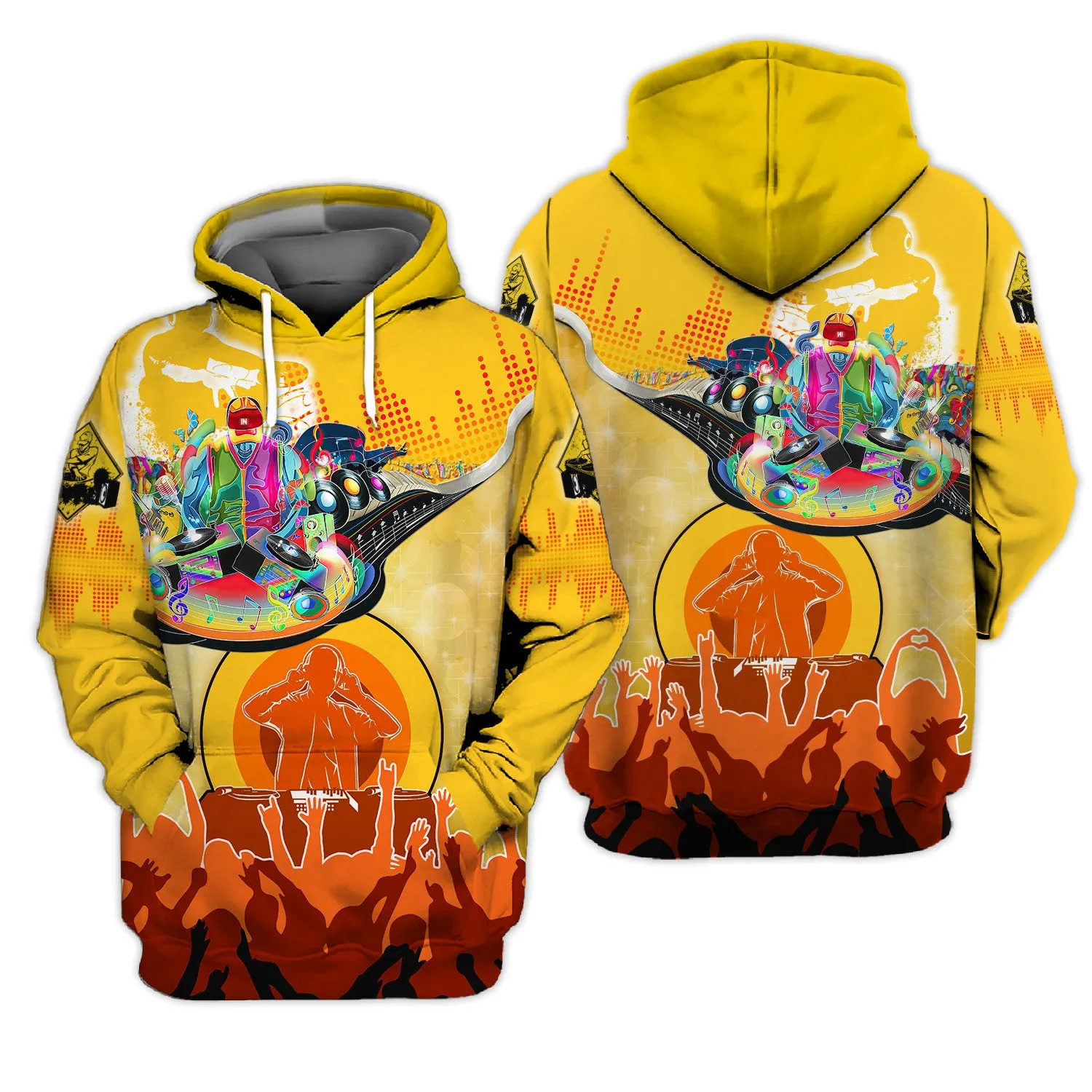 DJ Music Lover Yellow 3D Hoodie, 3D Zipper Hoodie,...