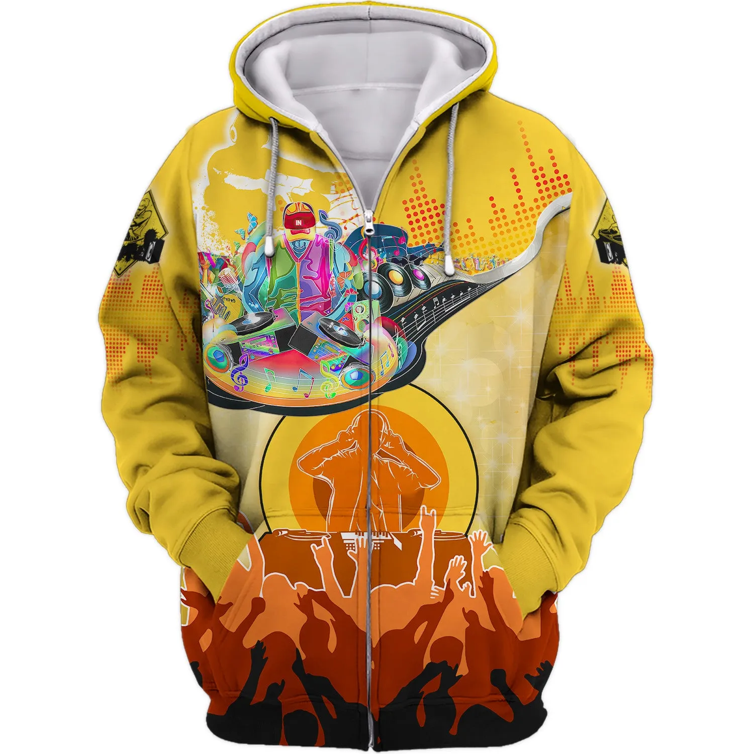 DJ Music Lover Yellow 3D Hoodie, 3D Zipper Hoodie,...