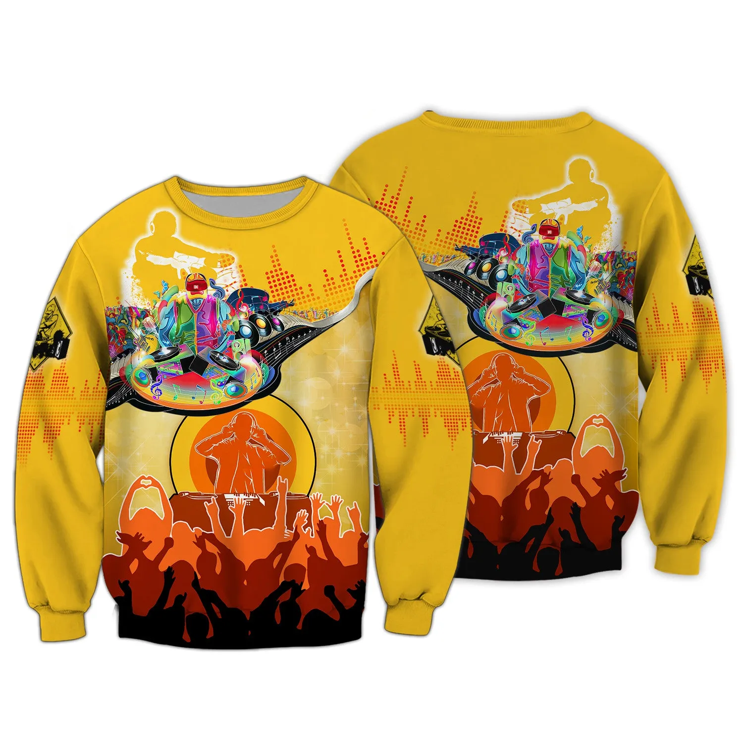 DJ Music Lover Yellow 3D Hoodie, 3D Zipper Hoodie,...
