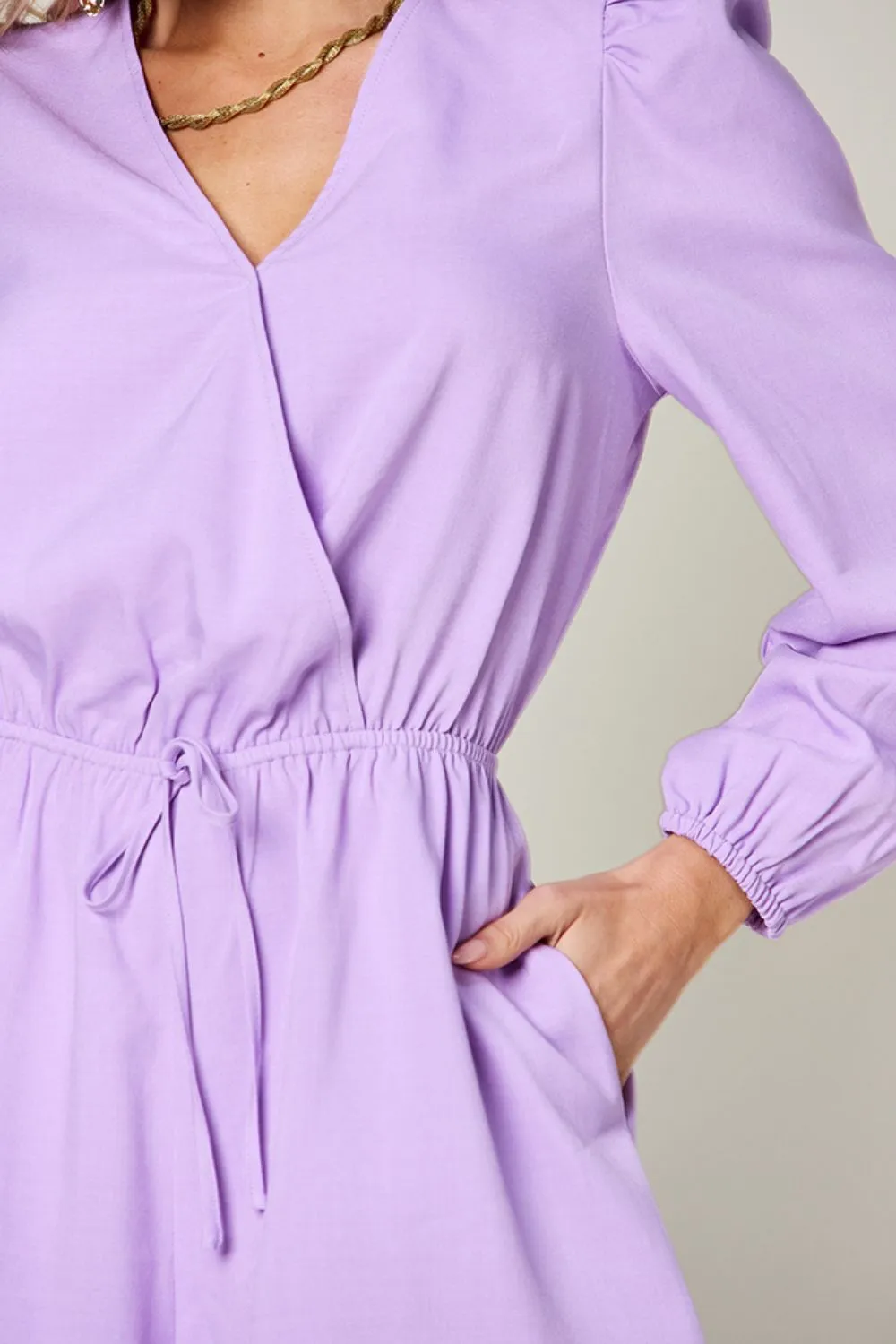 Drawstring Long Sleeve Romper