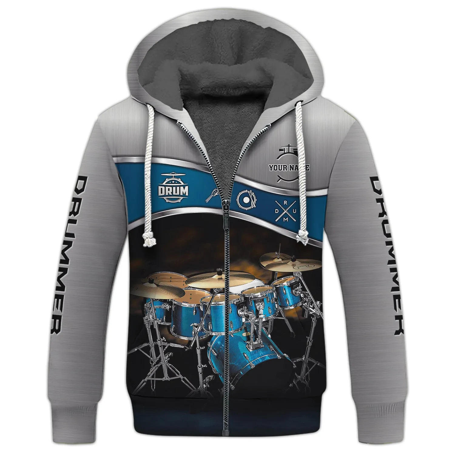 Drummer Shirt Blue Drums Personalized Name 3D Zipper Hoodie, 3D Hoodie Tshirt