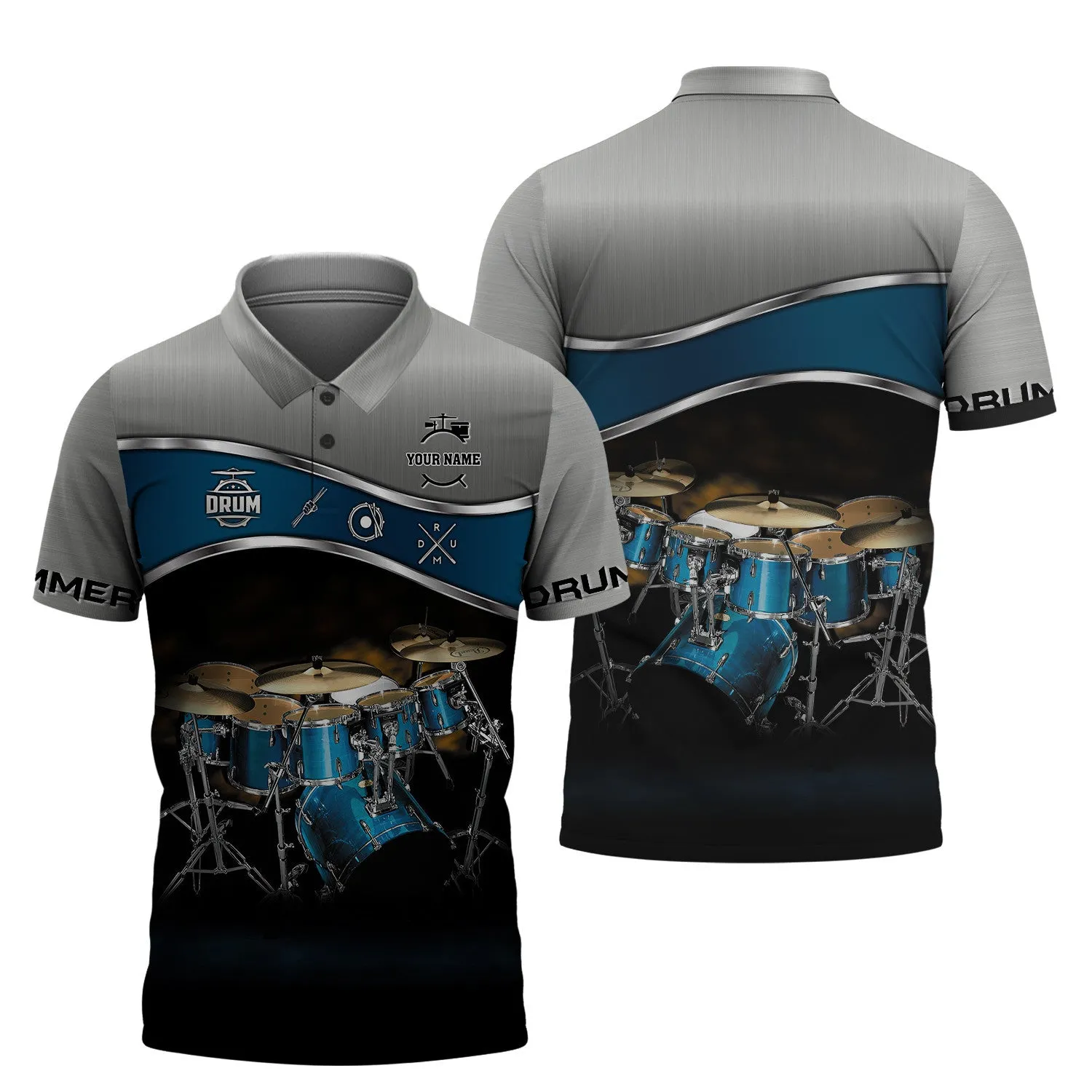 Drummer Shirt Blue Drums Personalized Name 3D Zipper Hoodie, 3D Hoodie Tshirt