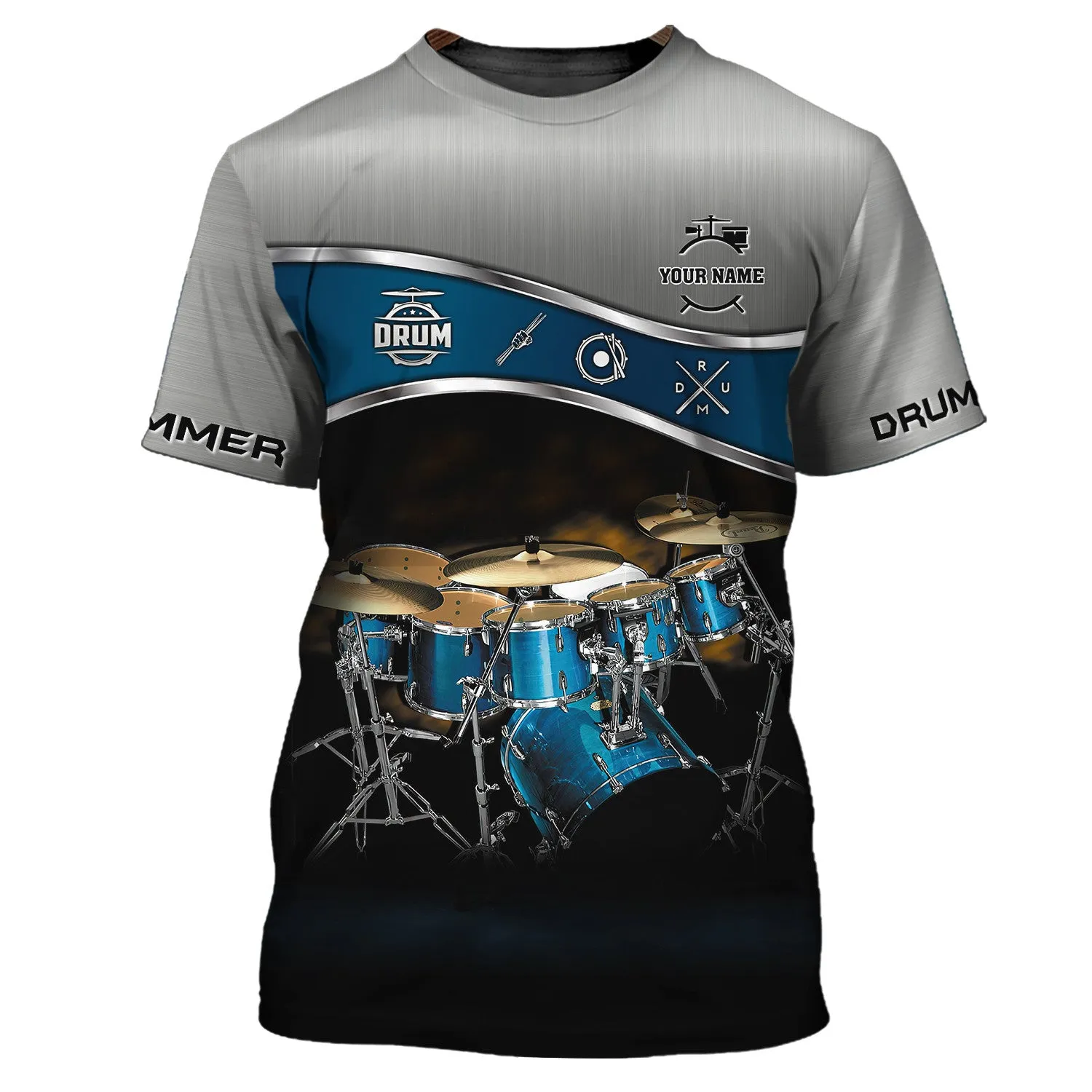Drummer Shirt Blue Drums Personalized Name 3D Zipper Hoodie, 3D Hoodie Tshirt