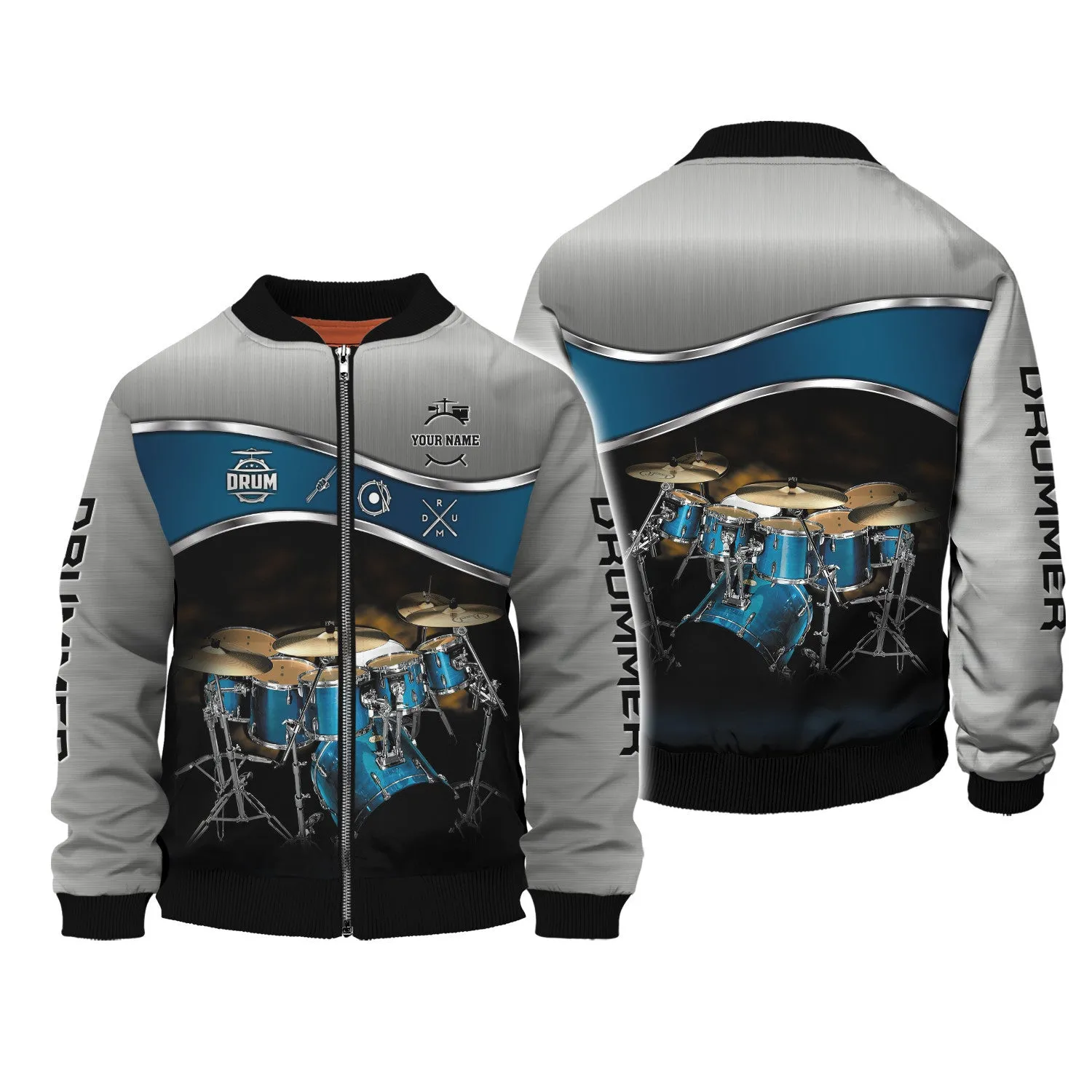 Drummer Shirt Blue Drums Personalized Name 3D Zipper Hoodie, 3D Hoodie Tshirt