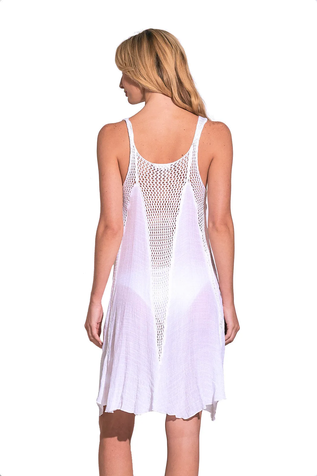 Elan Summer Beach Dress Sleeveless Crochet Inset Cover-Up