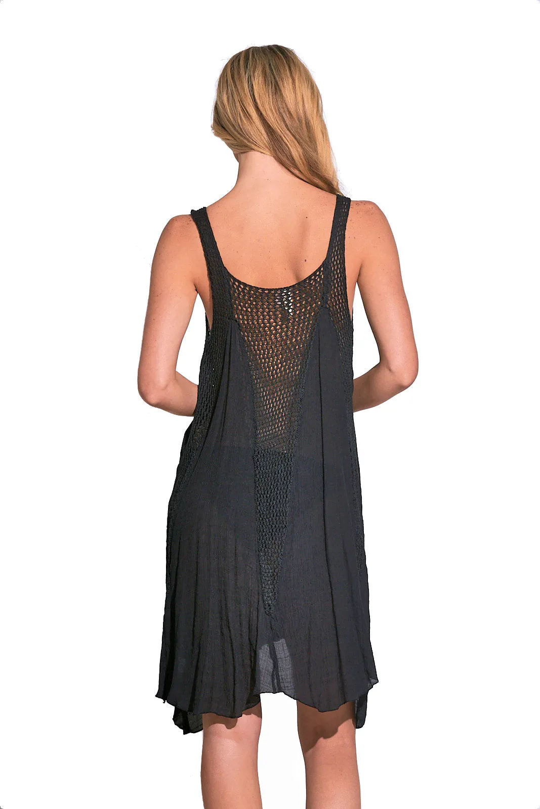 Elan Summer Beach Dress Sleeveless Crochet Inset Cover-Up