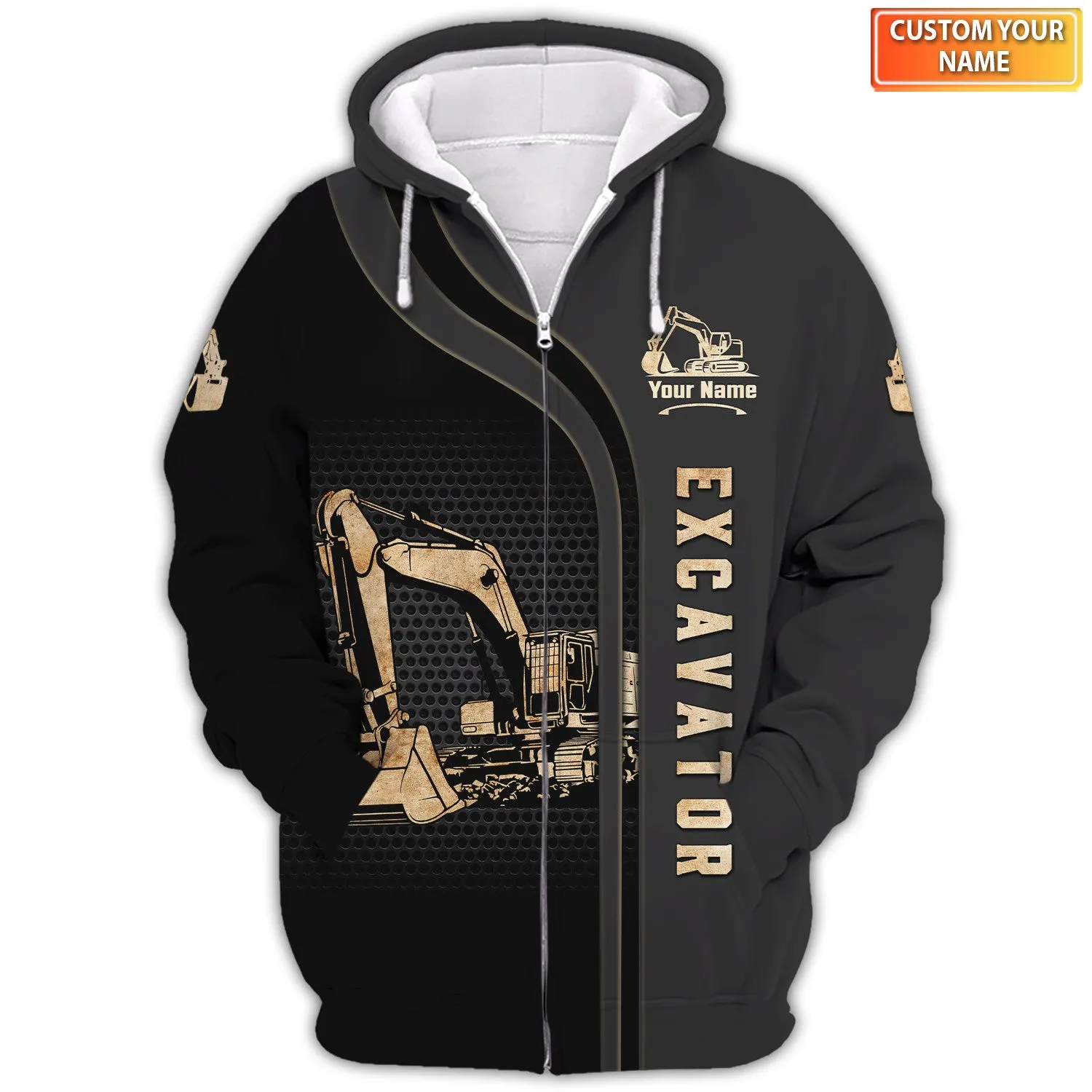 Excavator 3D Tshirt Zip Hoodie Polo