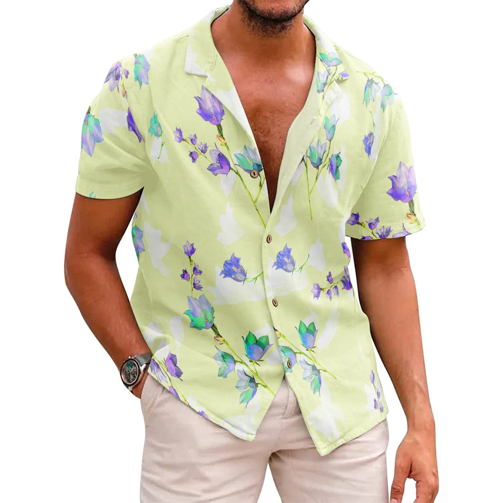 FLAMINGO PRINTED ALOHA SHIRT