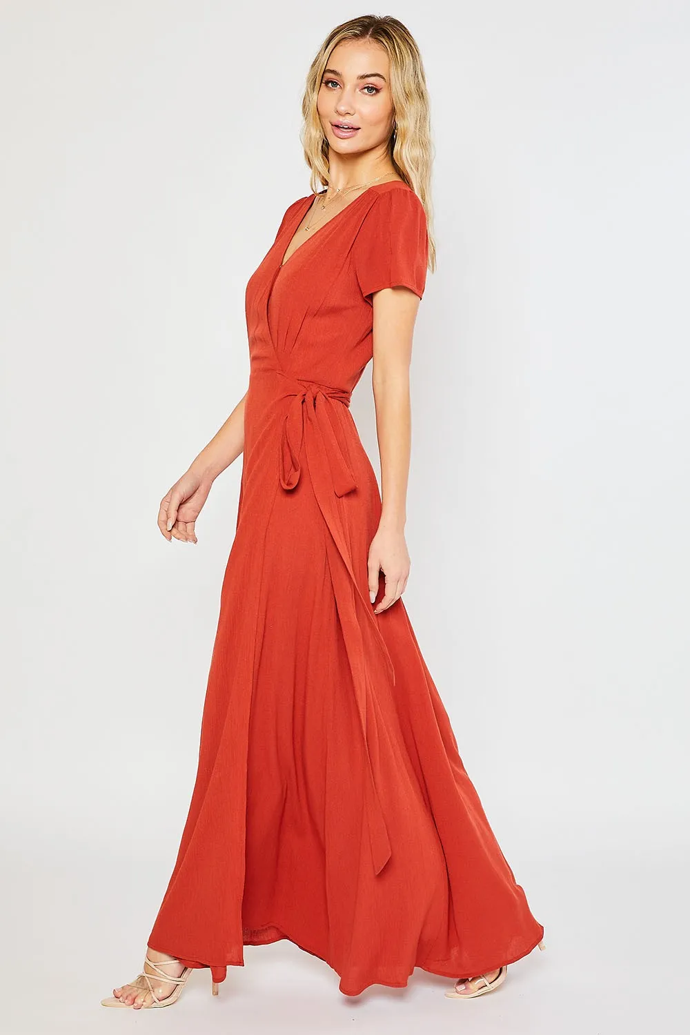 Flowy Maxi Wrap Dress Red