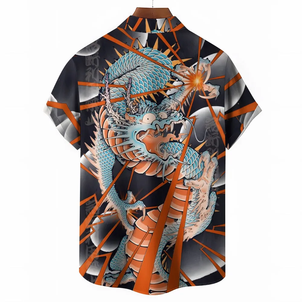 Fun Dragon Print Casual Short Sleeve Shirt 2501001475