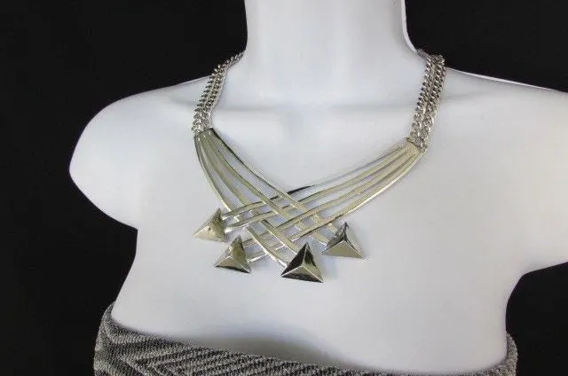 Gold Metal Chains Arrows Strands 14" Necklace Earring Set