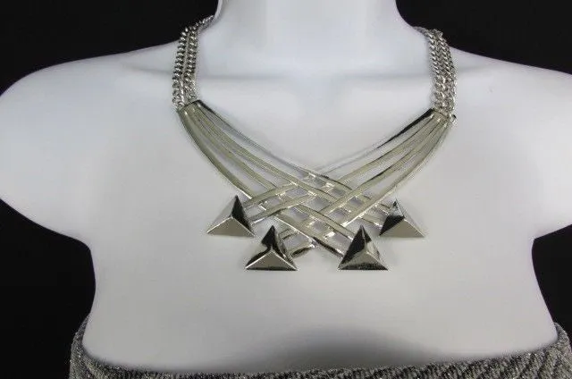 Gold Metal Chains Arrows Strands 14" Necklace Earring Set
