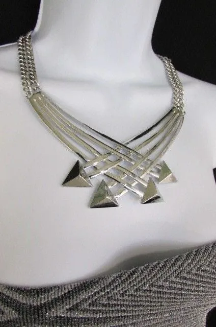 Gold Metal Chains Arrows Strands 14" Necklace Earring Set