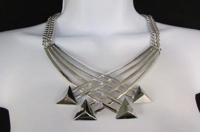 Gold Metal Chains Arrows Strands 14" Necklace Earring Set