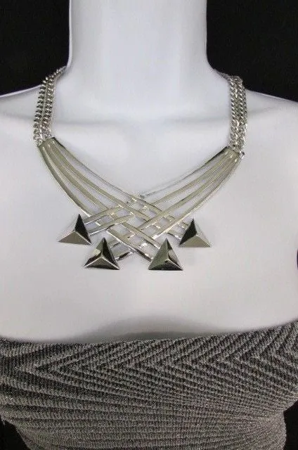 Gold Metal Chains Arrows Strands 14" Necklace Earring Set