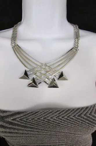 Gold Metal Chains Arrows Strands 14" Necklace Earring Set