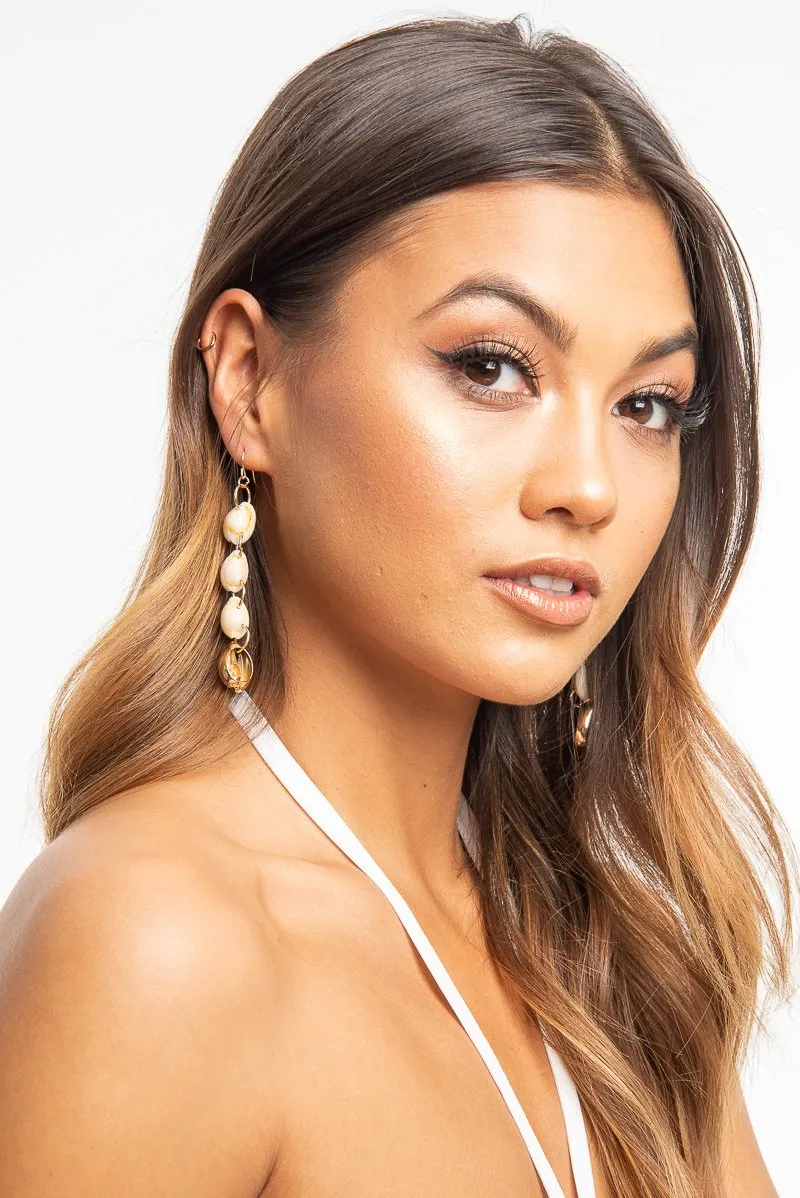 Gold Shell Drop Down Earrings - Iyla