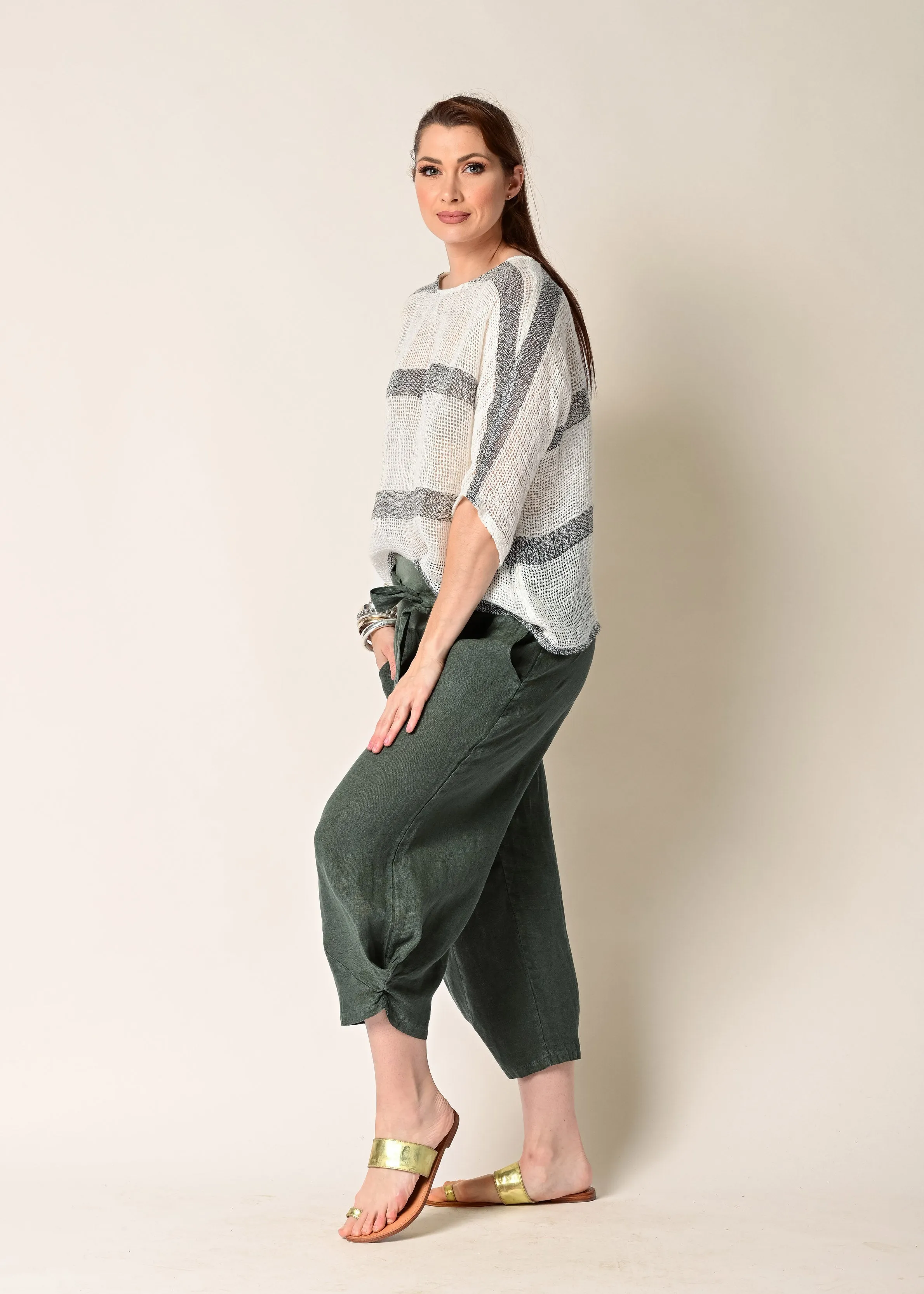Haddon Top in Cream with Khaki Stripe