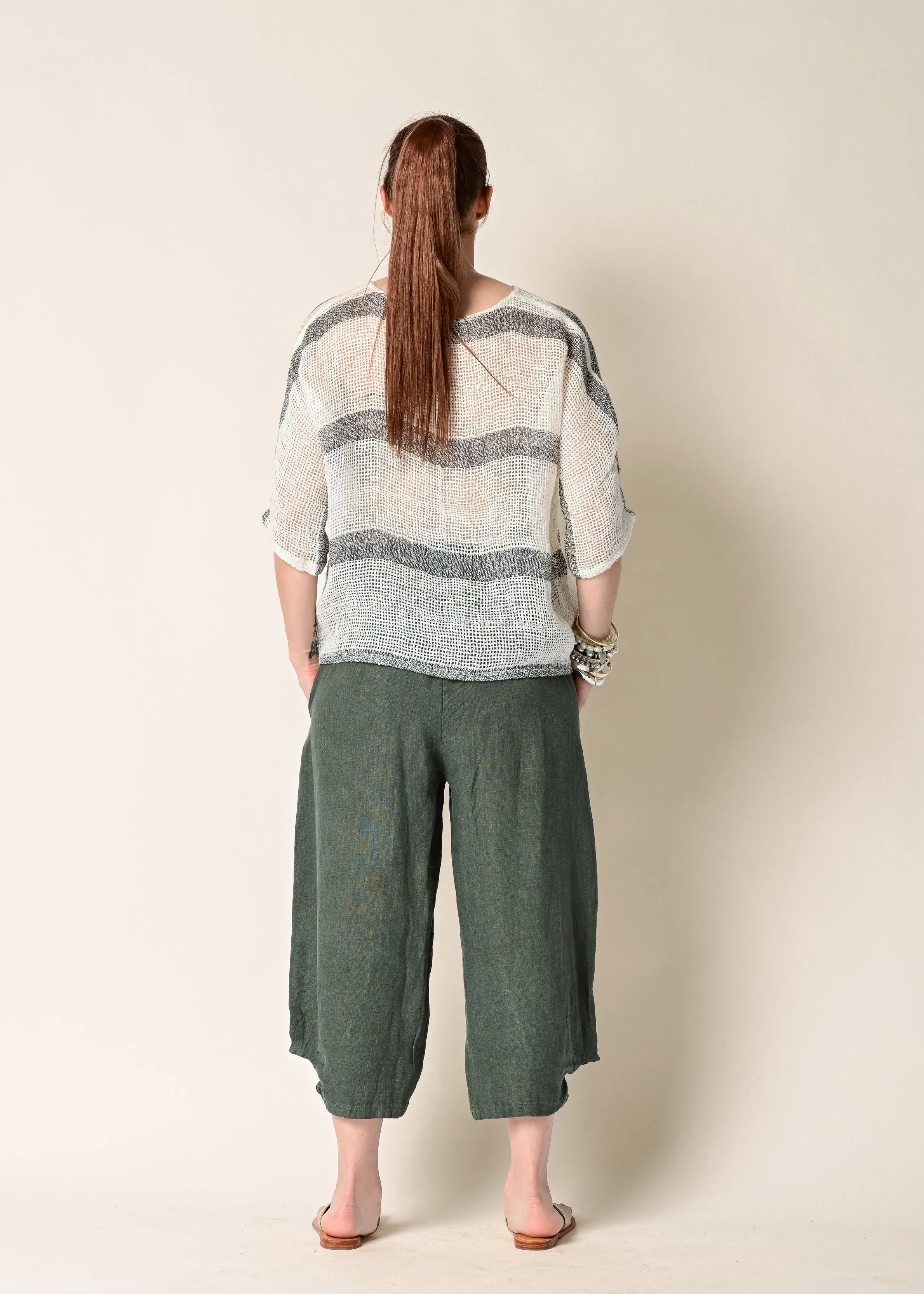 Haddon Top in Cream with Khaki Stripe