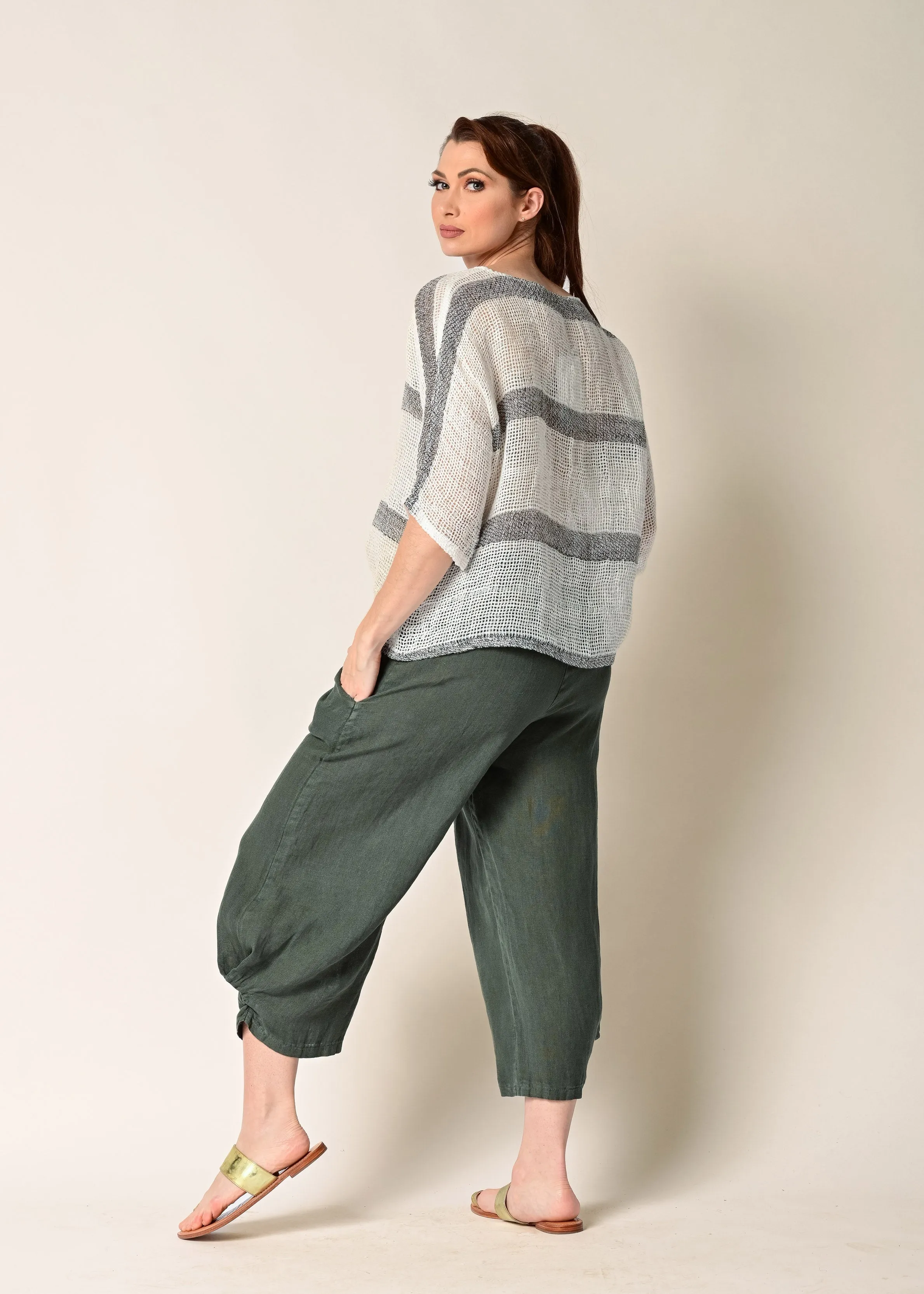 Haddon Top in Cream with Khaki Stripe