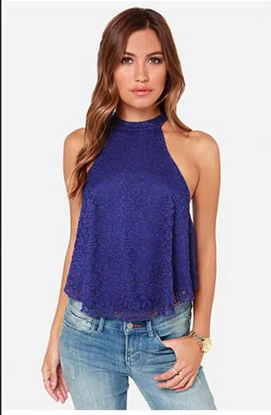 Halter Lace Sleeveless Backless Hollow Sexy Vest