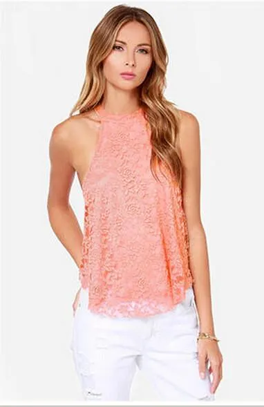 Halter Lace Sleeveless Backless Hollow Sexy Vest
