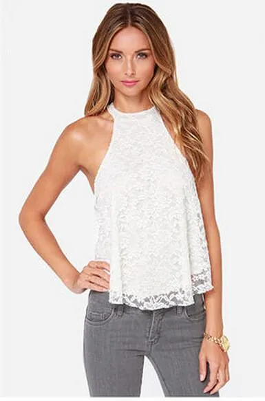 Halter Lace Sleeveless Backless Hollow Sexy Vest
