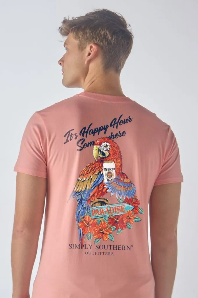 Happy Hour Macaw Short Sleeve Men's Tee by Simply Southern