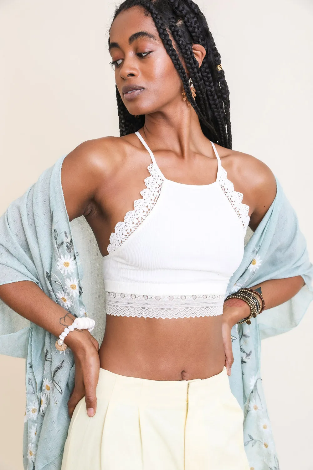 High Neck Crochet Trim Bralette