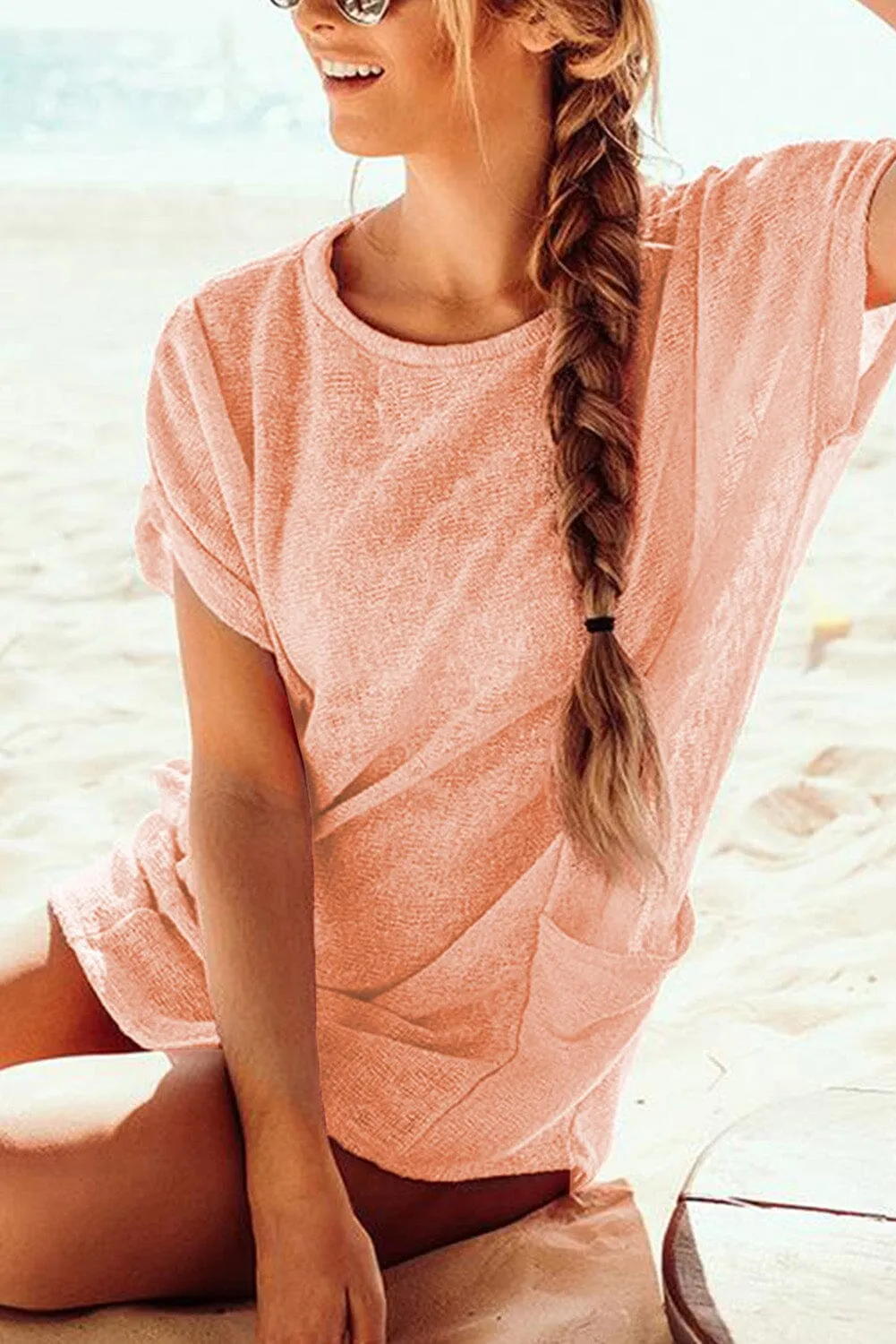 KaleaBoutique Stylish Loose Fit Pockets Short Sleeve Beach Cover Up
