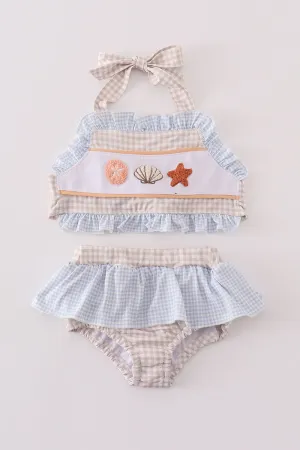Khaki Shells Starfish French Knot 2pc Girl Swimsuit