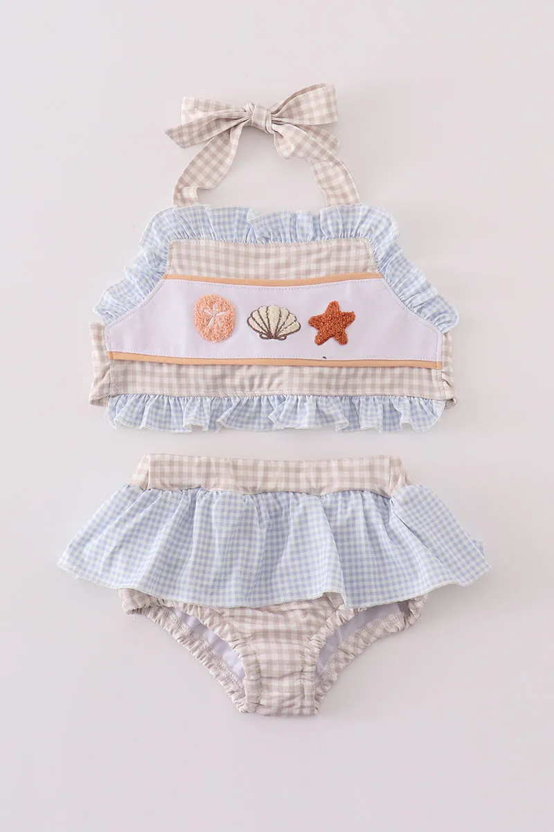 Khaki Shells Starfish French Knot 2pc Girl Swimsuit
