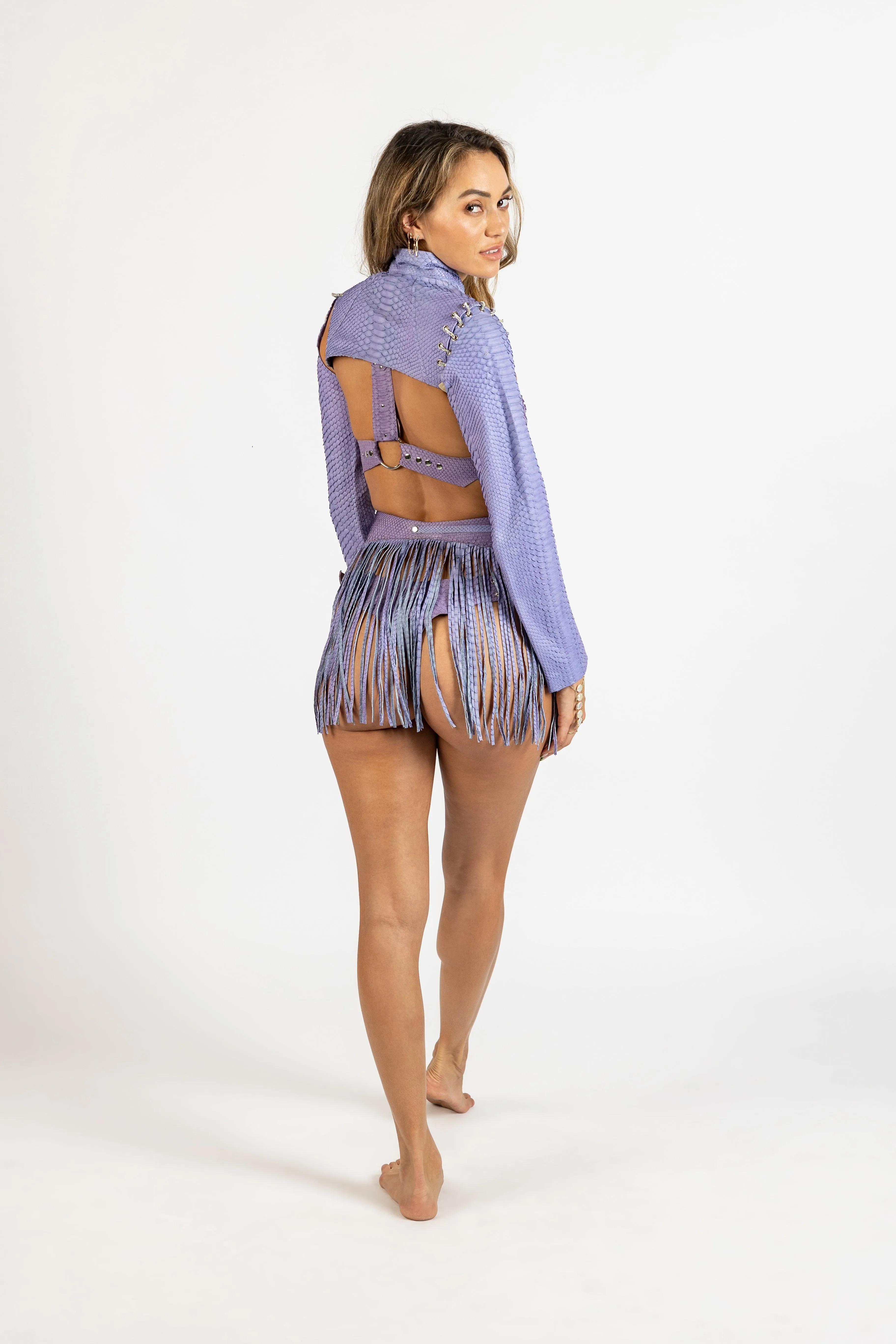 Lavender Fringe Snakeskin