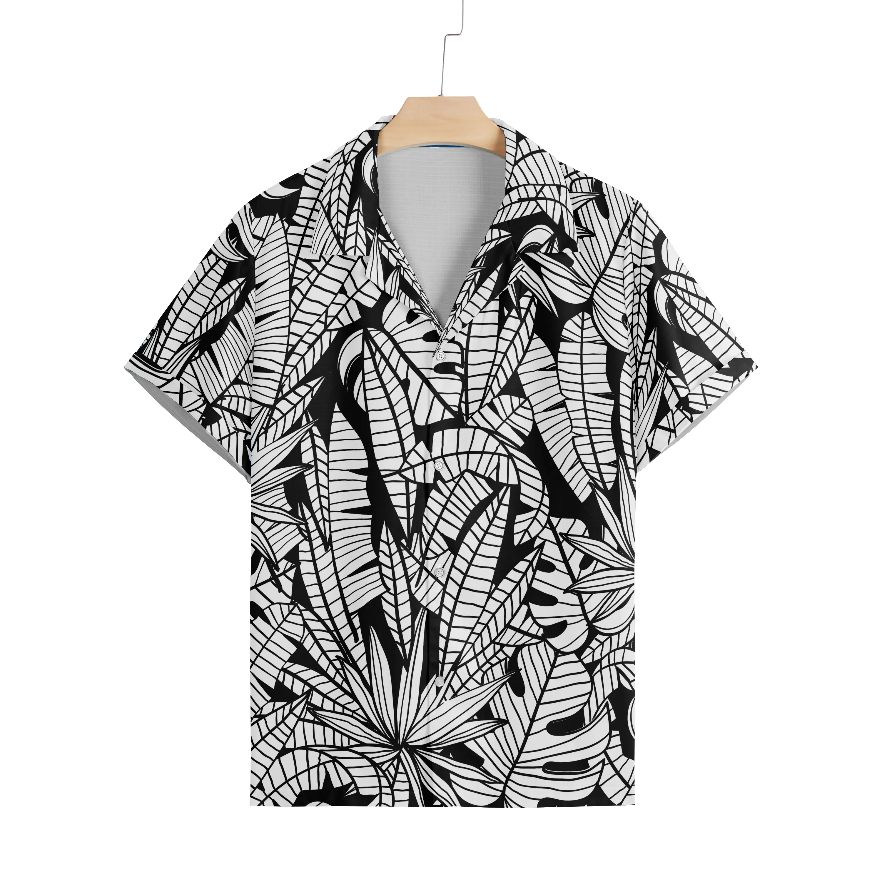 LEAVES PRINTED ALOHA SHIRT