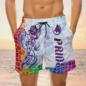 Lgbt Wolf Rose Tattoo Pride Swim Trunks, Gay Beach Shorts, Men's Swim Shorts