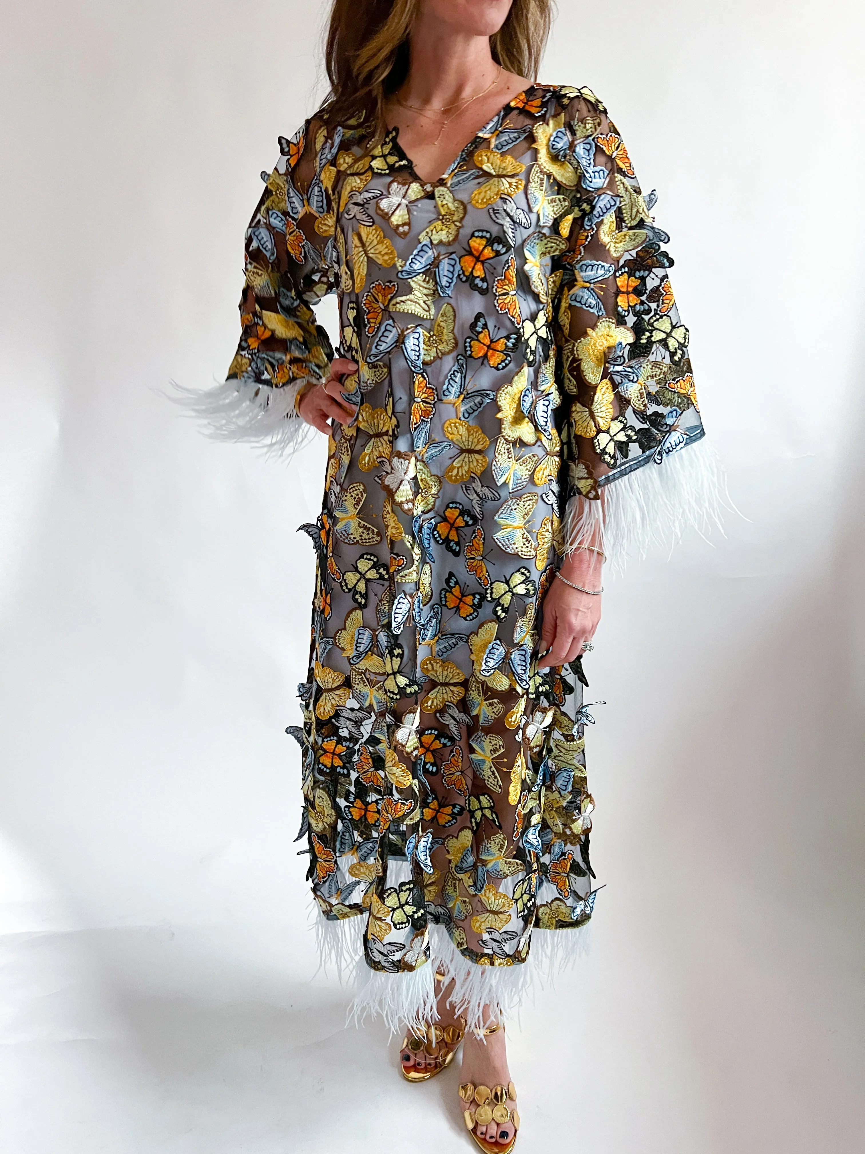 Long Dark Green Butterfly Caftan