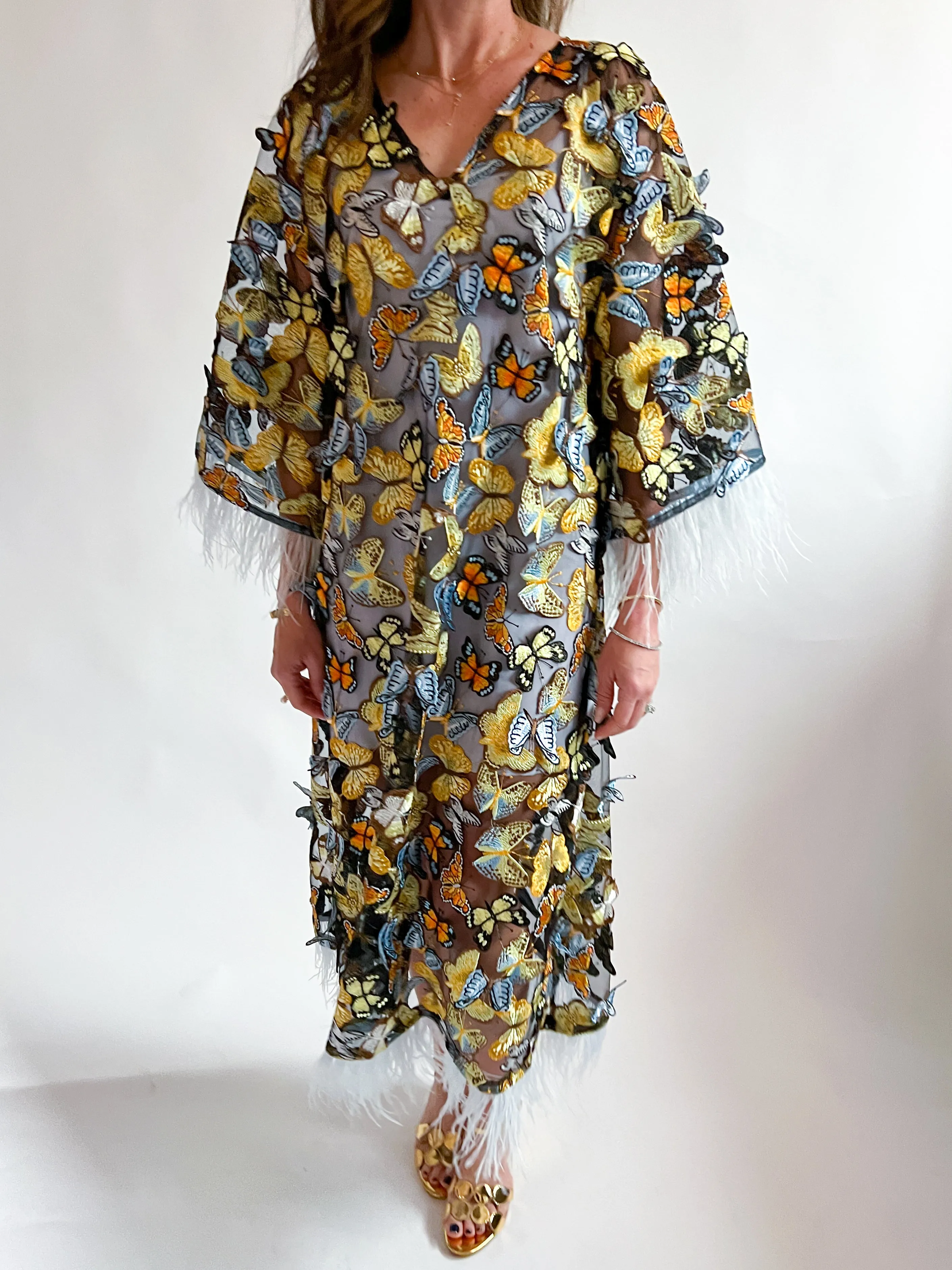 Long Dark Green Butterfly Caftan